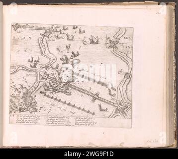 Parma Schiffbrücke über der Schelde, 1585, 1587 – ca. 1591 Druck Schiffbrug des Herzogs von Parma über der Schelde, 5. April 1585. Mit 12 Zeilen auf Deutsch. Unten links nummeriert: 218. Der Ausdruck ist Teil eines Albums. Kölner Papierätzer Pontonbrücke Antwerpen. Waagen Stockfoto