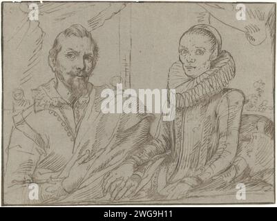 Frans Snijders und seine Frau Margaretha de Vos, Anonym, nach Anthony Van Dyck, 1620–1691 Zeichenpapier. Tintenstift-Porträt, Selbstporträt des Malers. Historische Personen Stockfoto