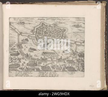 Belagerung von Amiens durch Hendrik IV., 1597, 1597 – 1599 Druck Belagerung von Amiens durch die Armee von König Heinrich IV., 3. April 1597. Blick auf die Positionen der Belagerer, über der ummauerten Stadt. Mit einer Unterschrift von 8 Zeilen auf Deutsch. Unten links nummeriert: 325. Der Ausdruck ist Teil eines Albums. Kölner Papiergravur Eroberung der Stadt (nach der Belagerung) Amiens Stockfoto