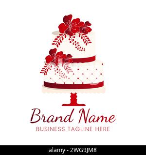 Red Bakery Logo Design mit einem Kuchen Stock Vektor