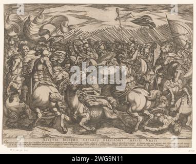 Schlacht zwischen den Griechen und den Amazonen, Antonio Tempesta, 1565–1630 Print griechische Soldaten treten zu Pferd und mit Speeren gegen die weiblichen Amazonen an. Lateinische Arbeit in STUDMARGE. Druckerei: Italien eigenes Design von: Italien Verlag: RomeVaticaanstadItalienRom Papierätzung Kampf. Der Soldat, das Leben des Soldaten. (Geschichte) die Amazonen Stockfoto