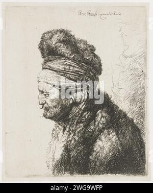 Der zweite Orientalische Kopf, Rembrandt van Rijn, nach Jan Lievens, ca. 1635 Druckpapierätzung Stockfoto
