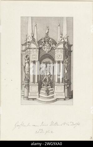 Graftombe von Willem I., Prinz von Orange, Reinier Vinkeles I., nachdem Jacobus 1792 Graftombe oder Praalgraf aus Willem I. in der Nieuwe Kerk in Delft gekauft hatte, fertiggestellt 1623. Amsterdamer Papiergravur Grabbau, monumentales Grab neue Kirche Stockfoto