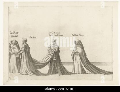 Teil der Parade, nein 30, 1619 drucken vier Adlige, die an der Parade teilnehmen, darunter Philipp II Teil der Druckserie der Trauerprozession von Kaiser Karel V. am 29. Dezember 1558 in Brüssel. Südholland Papierätzung / Gravur Cortege, Trauerprozession Brüssel Stockfoto