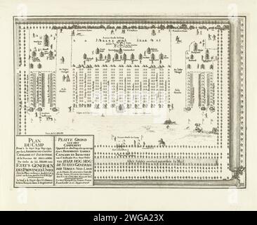Camping in den Haag, 1742, 1742 Drucken Karte der großen Armee Übung das Lager in den Haag, ein Armeelager, das vom Kommando der Bundesstaaten Holland und Westfriesland im Haager Wald bei den Haag gelagert wurde, 29. Mai 1742. Druckerei: Nördliche Niederlande: Das Haager Lager für Papierätzungen (Militär) mit Zelten Haagse Bos Stockfoto