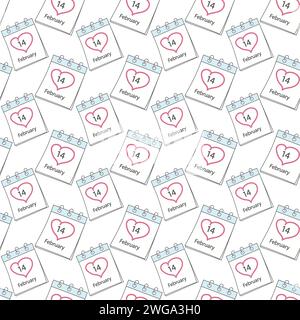 Kalenderseite mit St. Valentinstag Datum 14. Februar und Hand gezeichnetes Herz um die Zahl. Hintergrund. Textur. Isolieren. EPS. Vektor für Tapeten, Verpackung oder Web, Poster, Banner, Karten, Preis oder Etikett Stock Vektor