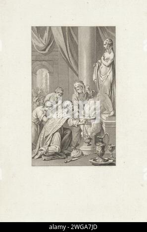 Göttin Solomo, Reinier Vinkeles (I), nach Jacobus kauft, 1797 Druck Amsterdam Papier Radierung / Gravur Solomon bietet heidnischen Göttern Opfer (manchmal Götzen und/oder ein goldenes Kalb auf dem Altar) Stockfoto