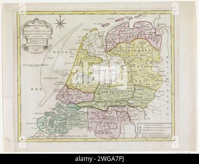 Karte der Batavischen Republik, 1798, Cornelis van Baarsel, 1798 drucken neue Karte der Batavischen Republik, aufgeteilt in 8 Departements und innerhalb davon in Ringen, 1798. Druckerei: Netherlandspublisher: Amsterdam Papier Radieren / Gravieren Karten von verschiedenen Ländern oder Regionen Niederlande Stockfoto