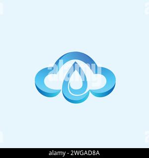 Ein Logo mit einer blauen Wolke und einem Wassertropfen in der Mitte, das einen 3D-Effekt erzeugt. Stock Vektor