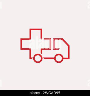 Ein Logo mit Linien bildet die Form eines Krankenwagens mit einem medizinischen Kreuz, um das Gesundheitswesen zu repräsentieren. Stock Vektor