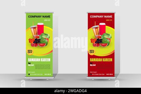 Happy Ramadan Rollup Banner Template Design. Ramadan Sell oder Best Offer Reklametafeln Design. Stock Vektor