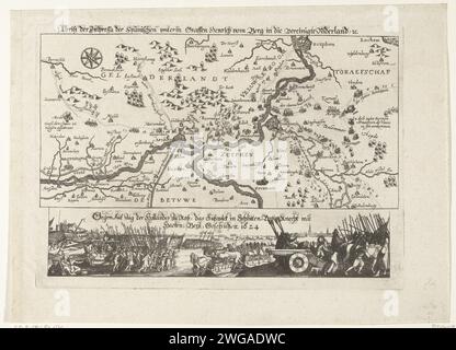 Inval of Hendrik van den Bergh in der Veluwe (Kopie), 1624, 1624 Druck RAID von Graf Hendrik van den Bergh in der Veluwe in einem Teil von Gelderland und County Zutphen und der anschließende Flug, 15-23. Februar 1624. Oben in der Gegend um Arnheim und Zutphen, unten in der Beschleunigung der Soldaten und Zivilisten um die Spanier zu jagen. Mit deutscher Inschrift. Deutschland Papier ätzt Kampf, Kampf im Allgemeinen. Karten von einzelnen Ländern oder Regionen Veluwe. Arnheim. Zutphen Stockfoto