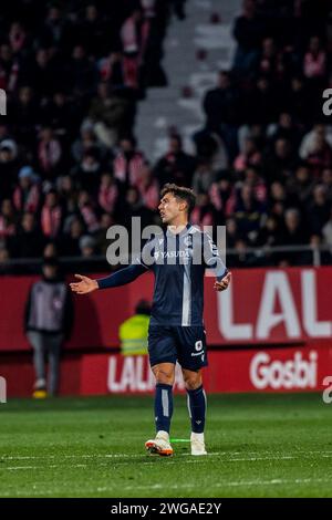 Girona, Spanien. Februar 2024. Martin Zubimendi von Real Sociedad wurde während des LaLiga EA Sports Matches in der 23. Runde zwischen Girona FC und Real Sociedad in Estadi Montilivi im Einsatz gesehen. Endergebnis: Girona F.C 0 - 0 Real Sociedad. (Foto: MartÌ Segura Ramoneda/SOPA Images/SIPA USA) Credit: SIPA USA/Alamy Live News Stockfoto