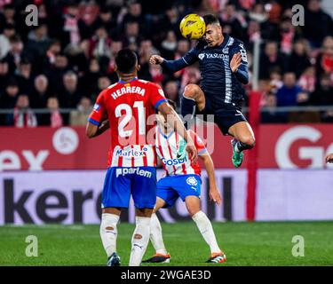 Girona, Spanien. Februar 2024. André Silva von Real Sociedad wurde während des LaLiga EA Sports Matches in Runde 23 zwischen Girona FC und Real Sociedad in Estadi Montilivi gesehen. Endergebnis: Girona F.C 0 - 0 Real Sociedad. Quelle: SOPA Images Limited/Alamy Live News Stockfoto