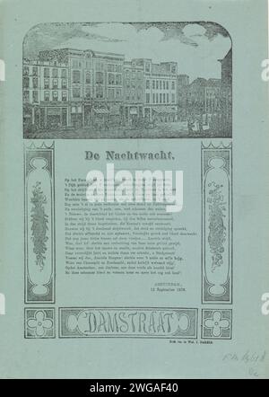 KermisStrent von der Amsterdam Night Watch for the Year 1870, Anonym, 1870 Print KermisStrent von der Amsterdam Night Watch (Ratelwacht), 12. September 1870. Zentral ein Gedicht, darüber ein Gesicht in der Damstraat. Druckerei: Niederlandsprinter: Amsterdam Papier Buchdruck Straße Amsterdam. Damstraat Stockfoto