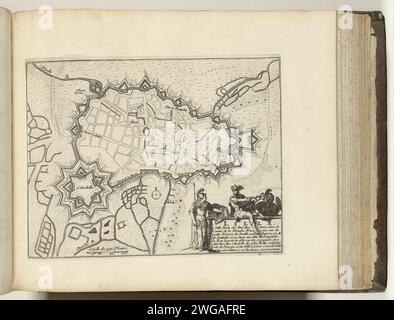 Karte von Lille, CA. 1693-1696, 1693 - 1696 Druckkarte der Verstärkungen für die flämische Stadt Lille (Rijssel). Teil des fünften Teils (1696) des Druckwerks, in dem die acht Teile von Les Forces de l’Europe zwischen 1693 und 1697 veröffentlicht werden. Das Druckwerk besteht aus 175 Platten mit Plänen (von Sébastien Le Prestre, Seigneur de Vauban) bekannter starker Städte und Festungen im Neunjährigen Krieg. Titel und Inschriften auf Französisch. Drucker: Francepublisher: Paris Papier graviert Stadtpläne. Festung Lille Stockfoto