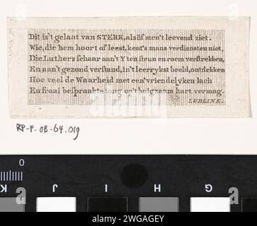 Sechszeiliges Gedicht, das zu einem Porträt von Augustus Sterk, Johannes Lublink (de Jonge) gehört, 1794 Textbogen-Papierätzung Stockfoto