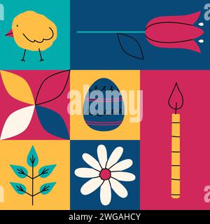Geometrische bunte Objekte für frohe Ostern. Trendige, minimalistische Vektor-Illustrationen für den Urlaub. Dekoration auf der Website Stock Vektor