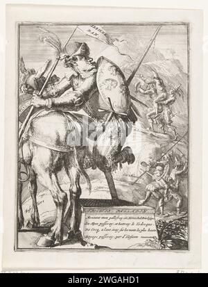 Cartoon über den Kurfürsten von Bayern, 1706, 1706 Print Cartoon über Maximilian II. Emanuel, Kurfürst von Bayern als verkrüppelter Reiter mit einem Holzbein, das auf einem Pferd klettert. Auf der Bordbank ein französischer Vers mit vier Zeilen. Teil einer Serie von 19 Karikaturen über die Franzosen und Verbündeten aus dem Jahr 1706. Druckerei: Nord-Niederlande: Amsterdamer Papier, das politische Karikaturen und Satiren ätzt Stockfoto