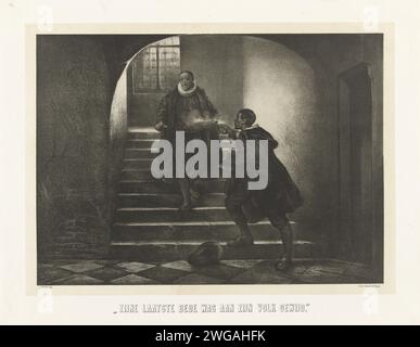 Mord an dem Prinzen von Orange, 1584, 1853 – 1890 Print der Prinz von Orange in Delft ermordet von Balthasar Gerards, 10. Juli 1584. Der Prinz wird auf der Treppe von Balthasar Gerards erschossen. Niederländische Zeitung, politischer Mord Prinsenhof Stockfoto