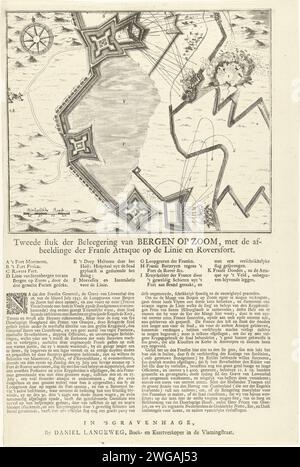 Belagerung der Forts bei Bergen op Zoom, 1747, 1747 Drucken Karte der Belagerung der Linie mit Forts bei Bergen op Zoom durch die Franzosen, Juli-September 1747. Auf dem Magazin unter dem Album eine Beschreibung der Ereignisse mit der Legende A-K auf Niederländisch. Druckerei: Nördliche Niederlande: Die Haager Papierätzung / Buchdruckfestung. Sieg, Position war Bergen op Zoom Stockfoto