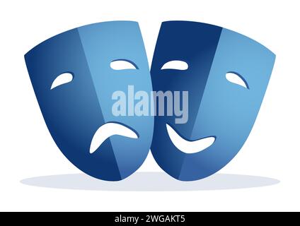 Vektor-Illustration einer traurigen und glücklichen Gesichtsmaske, Drama und Comedy-Symbol Stock Vektor