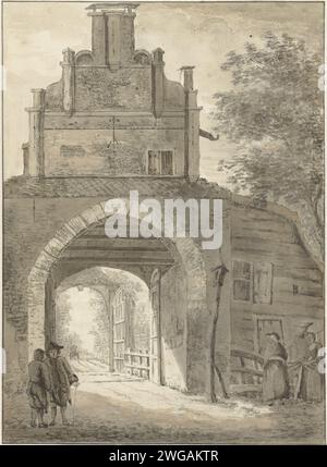 Edammerpoort in Purmerend, Jacob Cats (1741-1799) (möglich), 1751 - 1799 Zeichenpapier. Kreidepinsel City-Gate Purmerend Stockfoto