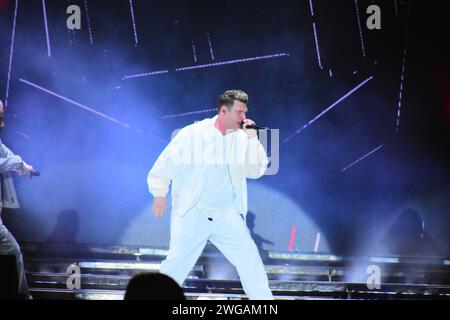 LEON, MEXIKO - FEBRUAR 03. Die US-amerikanische Popband Backstreet Boys aus den 90er Jahren trat live für mehr als 30.000 Zuschauer während der Feria de Leon im Foro Mazda auf, als Teil der DNA World Tour am 3. Februar 2024 in Leon, Mexiko. (Quelle: JVMODEL/Alamy Live News Stockfoto