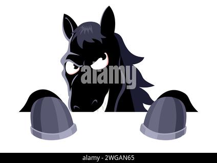 Lustiger Cartoon eines Pferdes, das hinter der Wand schaut, Vektorillustration Stock Vektor