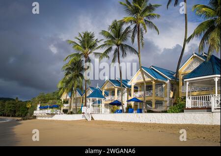 Strandvillen im Villa Beach Cottages Resort, in Choc Bay, Saint Lucia. Stockfoto