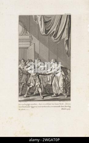 Eine Mutter bietet ihrem toten Kind eine Mahlzeit an, Reinier Vinkeles (I), nachdem Jacobus 1797 Abdruck kauft, bietet eine Frau einigen Soldaten einen Teller an, auf dem Kopf und Hände ihres Kindes als Mahlzeit stehen. Ein Teil des Kindes hat sie bereits selbst gefressen. Amsterdamer Papierätzung/Gravur Mutter und Baby oder Kleinkind. Das Massaker an den Unschuldigen Stockfoto