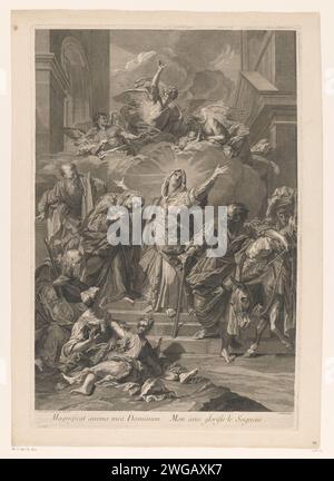 Loflied Van Maria (Magnificat), Simon Henri Thomassin (möglich), nach Simon Henri Thomassin, nach Jean Baptiste Jouvenet, 1697–1741 Druck Paris Papiergravur Maria Magnificat Stockfoto