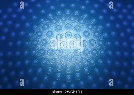 Blauer abstrakter Hintergrund mit Punkten und hervorgehobener Mitte, bis an die Bildränder abwaschen. Stockfoto