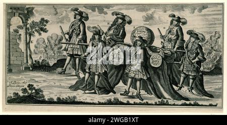 Die Beerdigung der Monarchie von Lodewijk XIV, 1695, Anonym, 1695 drucken die Beerdigung der Monarchie des französischen Königs Ludwig XIV, 1695. Cartoon über die Franzosen nach dem Verlust von Namen und Casal Monferrato in Italien und dem Tod von Francois Henri de Montmorency, Hertog von Luxemburg 1695. Links die falsche Adresse des Verlegers in Paris. Ein Textblatt gehört zum Ausdruck. Druckerei: Nord-Niederlande: Parispublisher: Paris Papierätzung / Gravurversuch, politischer Mord. Cortege, Trauerprozession Name (Stad). Casale Monferrato Stockfoto