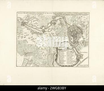 Karte von Bergen op Zoom, 1747, 1757 drucken Karte der Belagerung von Bergen op Zoom durch die Franzosen im Jahr 1747. Mit einem Teil des Gebiets mit der Verteidigungslinie mit den Forts Rover, Pinsen und Moermont und mit dem Dorf Halteren. Nordholland Papier zum Ätzen/Gravieren von Karten von verschiedenen Ländern oder Regionen. Belagerung, Position war Bergen op Zoom Stockfoto