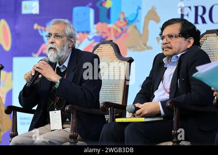 Jaipur, Indien. Februar 2024. Richterin Madan B. Lokur und Richter S. Muralidhar nehmen am 3. Februar 2024 an einer Sitzung des Jaipur Literature Festival 2024 in Jaipur, Rajasthan, Indien, Teil. (Foto: Vishal Bhatnagar/NurPhoto) Credit: NurPhoto SRL/Alamy Live News Stockfoto