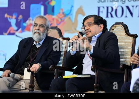 Jaipur, Indien. Februar 2024. Richterin Madan B. Lokur und Richter S. Muralidhar nehmen am 3. Februar 2024 an einer Sitzung des Jaipur Literature Festival 2024 in Jaipur, Rajasthan, Indien, Teil. (Foto: Vishal Bhatnagar/NurPhoto) Credit: NurPhoto SRL/Alamy Live News Stockfoto