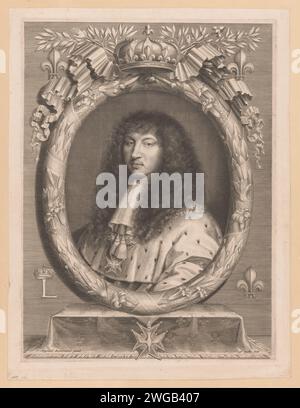 Porträt von Ludwig XIV., Nicolas de Poilly (I), nach Nicolas Mignard, 1636 - 1696 Druckpapier mit Stich historischer Personen. king Stockfoto