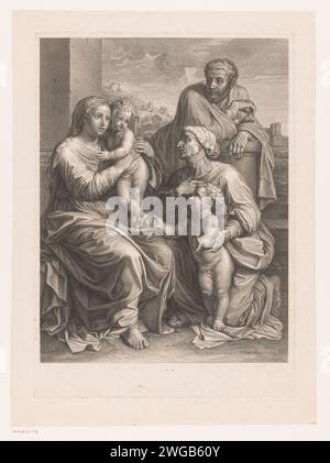 Elisabet zeigt den jungen Johannes den Täufer an die Heilige Familie, Francois de Poilly (I), nach Nicolas Poussin, 1655–1660 Druck Frankreich Papierstich / Radierung Heilige Familie, und abgeleitete Darstellungen. Heilige Familie mit Johannes dem Täufer, Elisabeth anwesend Stockfoto