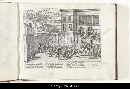 Wedding Van Turenne and the Intake of Stenay, 1591, 1591 - 1612 Print Wedding of Henri, Vicomte de Turenne with Charlotte de la Marck in Sedan and the Intake of Stenay, 27. Oktober 1591. Sehen Sie sich im Palast mit den Hochzeitsfeiern, die Truppen oben links gehen nach Astenay. Mit 12 Zeilen auf Deutsch. Nicht Nummeriert. Kölner Papier ätzt Hochzeitsfest, Hochzeitsmahl seitdem. Stenay Stockfoto