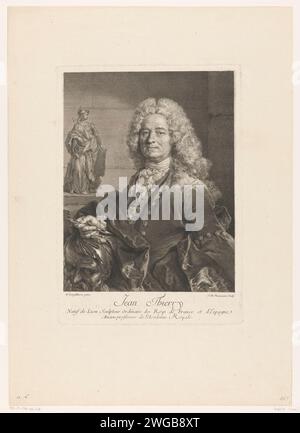 Portret van Jean Thierry, Simon Henri Thomassin, nach Nicolas de Largillière, 1697 - 1741 Druck Frankreich Papier Radierung / Gravur historischer Personen. Porträt, Selbstporträt des Bildhauers Stockfoto