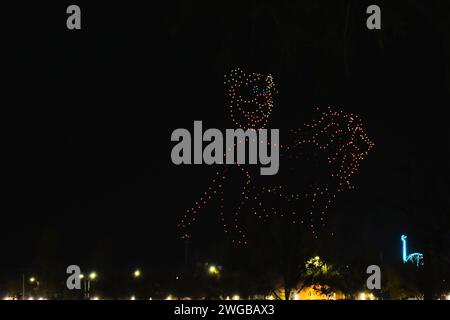 LEON, MEXIKO - 3. FEBRUAR. Drohnenausstellung nach der Vorstellung der Backstreet Boys DNA World Tour während der Feria de Leon 2024 im Explore Science Park am 3. Februar 2024 in Leon, Mexiko. (Quelle: JVMODEL/Alamy Live News Stockfoto