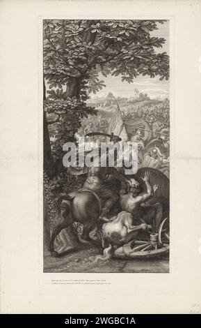 Schlacht von Arbela (Platte 1), Gérard Audran, nach Charles Le Brun, 1674 Druckpapier Radierung / Gravur Alexander kämpfend gegen Darius bei Issus Stockfoto