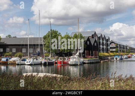 Boote auf einem Kanal in Kopenhagen *** Boote auf einem Kanal in Kopenhagen Stockfoto