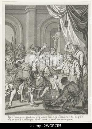Death of Requesens, 1576, 1782 Print Death of Requesens. Der Gouverneur Requesens stirbt am Tisch bei einem Bankett am 5. März 1576. Sechzehnter Gesang. Druckerei: Northern Netherlandspublisher: Amsterdampublisher: Amsterdampublisher: Amsterdampublisher: Amsterdam Paper Radiching Dying Stockfoto