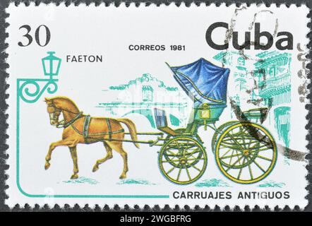 Gestempelte Briefmarke von Kuba, die Phaeton zeigt, um 1981. Stockfoto