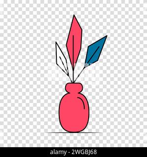 Blume in einem Topf oder einer Vase im Cartoon-Stil. Haus Pflanze in flachem Stil. Vektorkontur auf transparentem Hintergrund. Stock Vektor