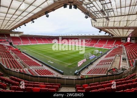 Middlesbrough, Großbritannien. Februar 2024. Blick auf das Innere des Stadions während des Spiels Middlesbrough FC gegen Sunderland AFC SKY Bet EFL Championship im Riverside Stadium, Middlesbrough, England, Großbritannien am 4. Februar 2024 Credit: Every Second Media/Alamy Live News Stockfoto