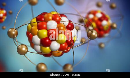 Abstraktes Molekülmodell bestehend aus farbigen Kugeln. 3D-Illustration. Stockfoto