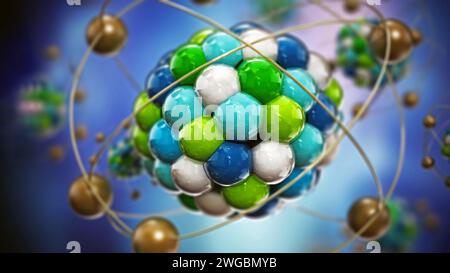 Abstraktes Molekülmodell bestehend aus farbigen Kugeln. 3D-Illustration. Stockfoto